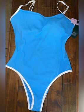 wild fable Bright Blue One-Piece Swimsuit with White Trim